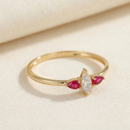 10Kt Gold Ring with Lab Grown Pigeon Blood Ruby, Diamond 10Kt Gold Ring with Lab Grown Pigeon Blood Ruby, Diamond