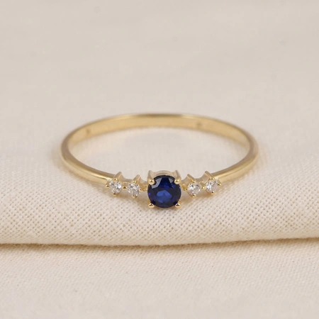 Yellow Gold Ring With Lab Grown Royal Blue Sapphire, Diamond Yellow Gold Ring With Lab Grown Royal Blue Sapphire, Diamond