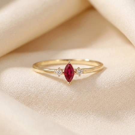 Yellow Gold Ring With Lab Grown Pigeon Blood Ruby, Diamond Yellow Gold Ring With Lab Grown Pigeon Blood Ruby, Diamond