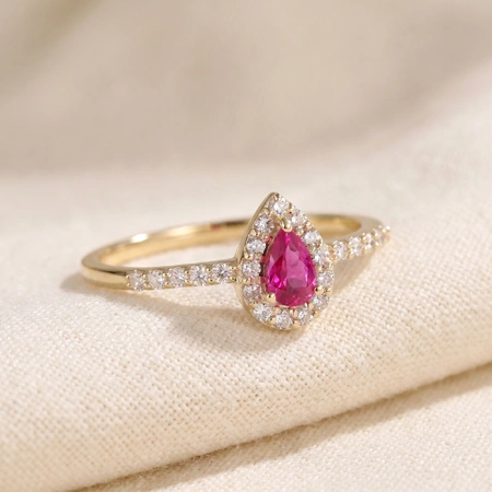 9Kt Yellow Gold Ring: Lab Grown Hot Pink Tourmaline, Diamond