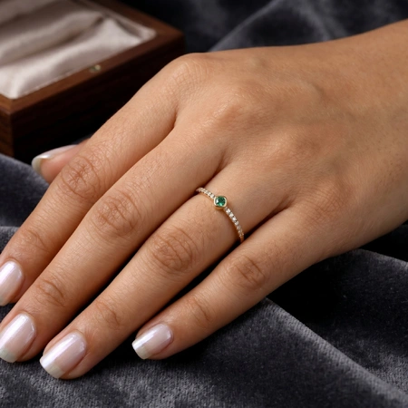 Solid Gold Ring With Lab Grown Columbia Emerald, Diamond Solid Gold Ring With Lab Grown Columbia Emerald, Diamond