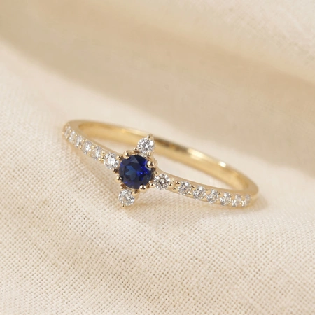 9Kt Yellow Gold Ring With Lab Grown Diamond, Blue Sapphire