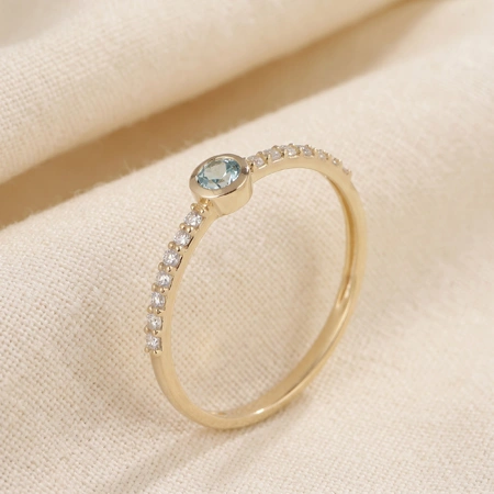 Yellow Gold Ring With Lab Grown Paraiba Tourmaline, Diamond Yellow Gold Ring With Lab Grown Paraiba Tourmaline, Diamond