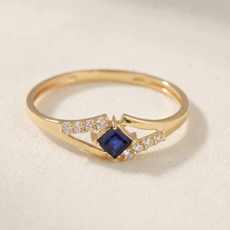Solid Gold Ring With Lab Grown Royal Blue Sapphire, Diamond Solid Gold Ring With Lab Grown Royal Blue Sapphire, Diamond