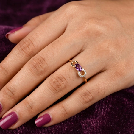 9Kt Yellow Gold Ring With Lab Grown Diamond, Alexandrite 9Kt Yellow Gold Ring With Lab Grown Diamond, Alexandrite