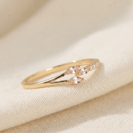 Gold Ring With Lab Grown Diamond, Padparadscha Sapphire Gold Ring With Lab Grown Diamond, Padparadscha Sapphire
