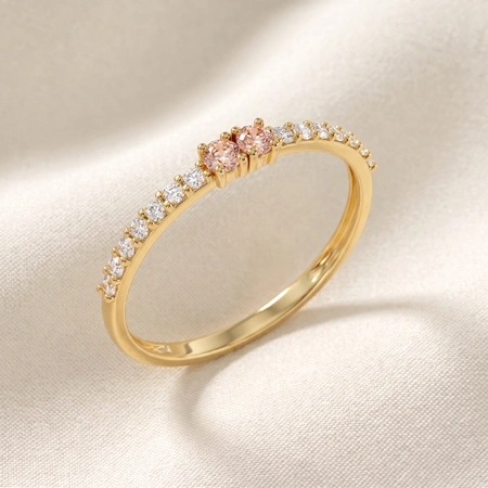 Solid Gold Ring Lab Grown Diamond And Padparadscha Sapphire