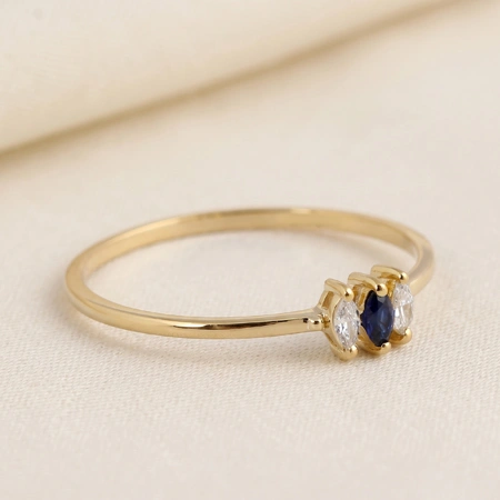 9Kt Solid Gold Ring Lab Grown Diamond And Royal Blue Sapphire
