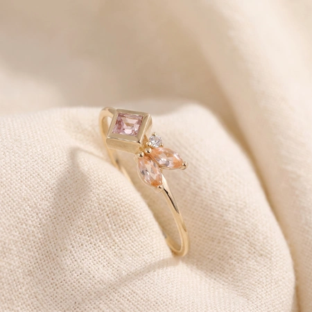 Lab Grown Diamond Padparadscha Sapphire Morganite Gold Ring Lab Grown Diamond Padparadscha Sapphire Morganite Gold Ring