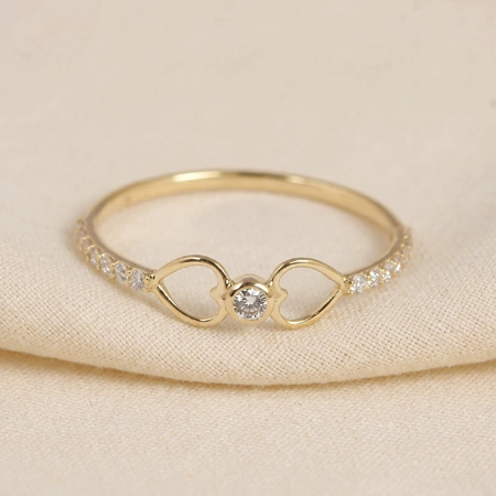 Elegant Yellow Gold Heart Ring With Lab Grown Diamond Elegant Yellow Gold Heart Ring With Lab Grown Diamond