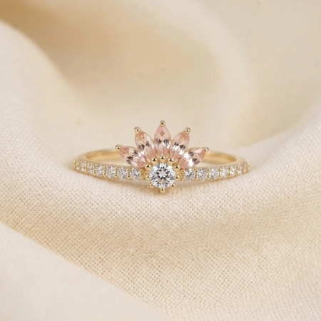 Yellow Gold Ring Lab Grown Padparadscha Sapphire And Diamond Yellow Gold Ring Lab Grown Padparadscha Sapphire And Diamond