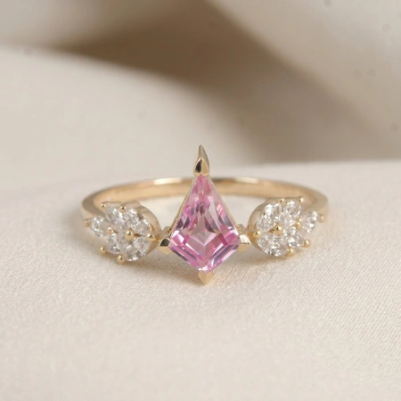 Lab Grown Padparadscha Sapphire, Diamond 9Kt Yellow Gold Ring