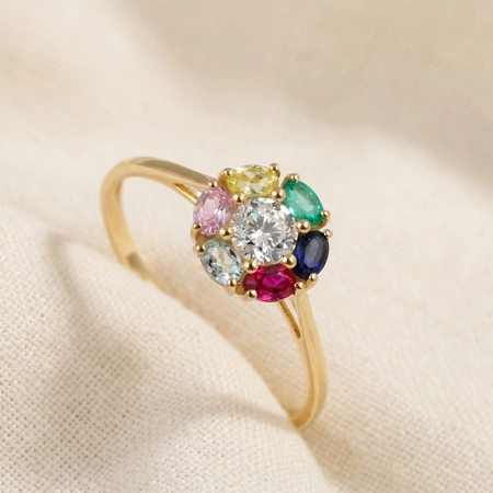 9Kt Yellow Gold Ring With Lab Grown Diamond And Multi Gems 9Kt Yellow Gold Ring With Lab Grown Diamond And Multi Gems