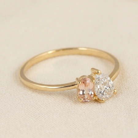 Handcrafted Gold Ring With Lab Grown Diamond And Morganite Handcrafted Gold Ring With Lab Grown Diamond And Morganite