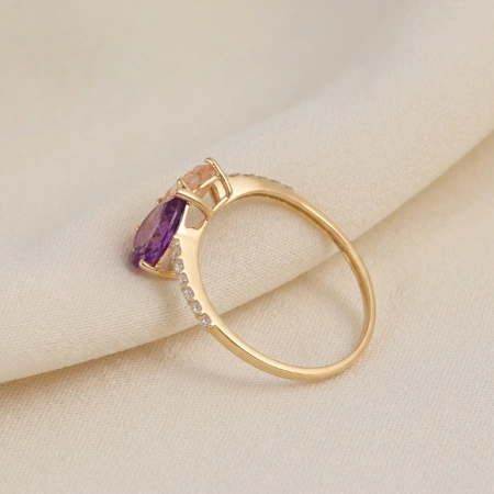 Lab Grown Diamond, Morganite And Alexandrite 9Kt Gold Ring