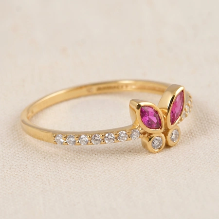 9Kt Gold Ring Lab Grown Diamond And Hot Pink Tourmaline