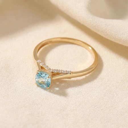 9Kt Yellow Gold Ring Lab Diamond And Paraiba Tourmaline