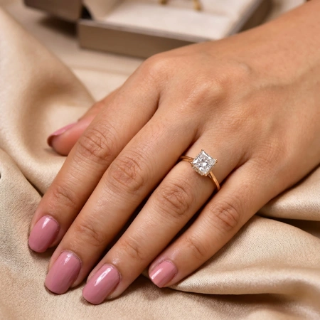 Lab Grown Diamond 9Kt Yellow Gold Solitaire Ring Handcrafted
