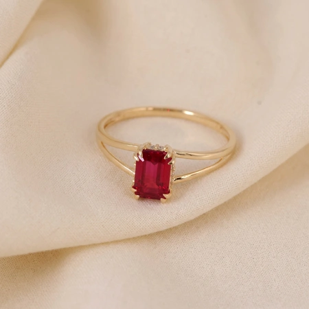 Lab Grown Diamond And Pigeon Blood Ruby Gold Ring Handcrafted
