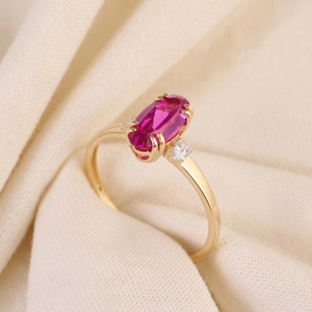 Lab Grown Diamond 9Kt Gold Ring With Hot Pink Tourmaline