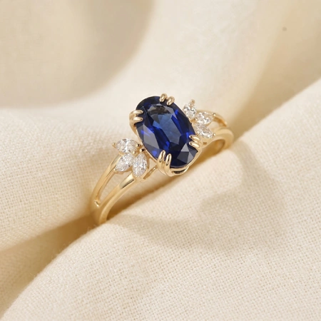 9Kt Yellow Gold Ring Lab Diamond And Royal Blue Sapphire 9Kt Yellow Gold Ring Lab Diamond And Royal Blue Sapphire