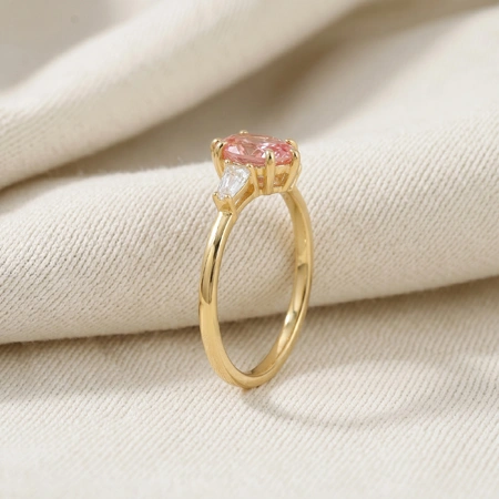 Lab Grown Diamond Padparadscha Sapphire Yellow Gold Ring Lab Grown Diamond Padparadscha Sapphire Yellow Gold Ring