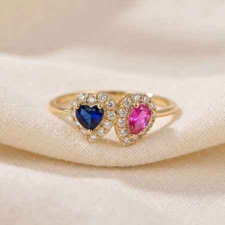 Lab Grown Diamond, Pink Tourmaline, Blue Sapphire Gold Ring Lab Grown Diamond, Pink Tourmaline, Blue Sapphire Gold Ring