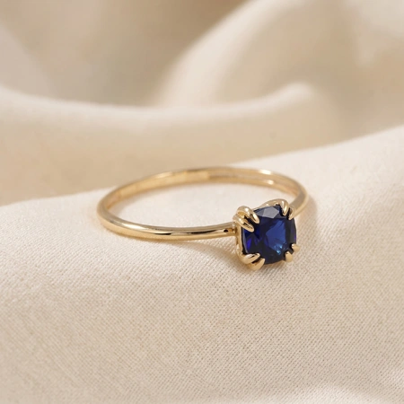 Handcrafted 9 Kt Gold Ring With Lab Grown Royal Blue Sapphire Handcrafted 9 Kt Gold Ring With Lab Grown Royal Blue Sapphire