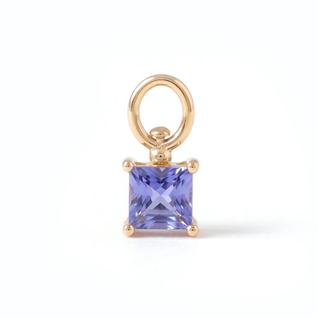 9KT Solid Yellow Gold Square Lab Grown Tanzanite Drop Charm