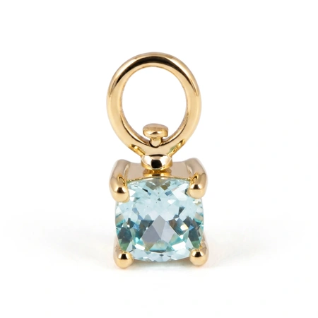9KT Yellow Gold Cushion Lab Grown YAG Paraiba Blue Charm