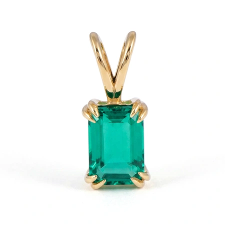 Handcrafted 9Kt Yellow Gold Charm Lab Grown Columbia Emerald