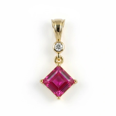 Lab Grown Diamond Hot Pink Tourmaline Yellow Gold Charm