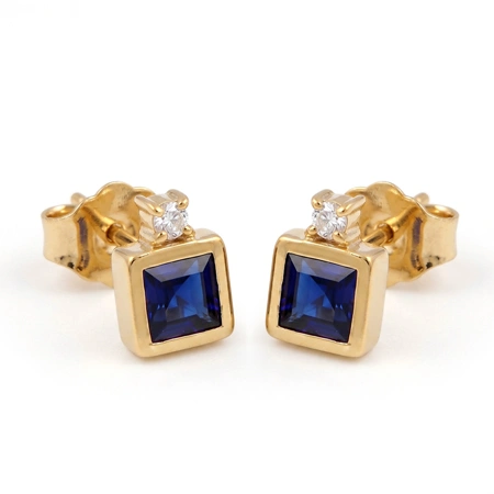Lab Grown Diamond Royal Blue Sapphire Earrings 9kt Gold