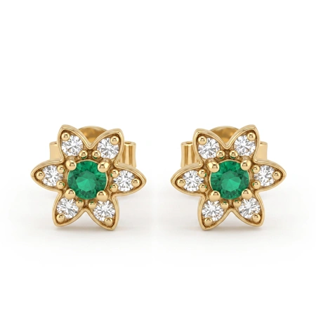 Lab Grown Columbia Emerald and Diamond Earrings 14kt Gold Lab Grown Columbia Emerald and Diamond Earrings 14kt Gold
