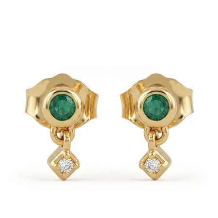 9Kt Gold Earrings with Lab Grown Diamond, Columbia Emerald