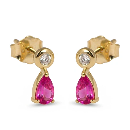 9Kt Gold Earrings with Lab Grown Diamond, Pink Tourmaline