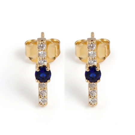 9Kt Gold Earrings with Lab Grown Diamond, Royal Blue Sapphire 9Kt Gold Earrings with Lab Grown Diamond, Royal Blue Sapphire