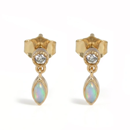 Ethiopian Opal 9Kt Gold Earrings with Lab Grown Diamond Ethiopian Opal 9Kt Gold Earrings with Lab Grown Diamond