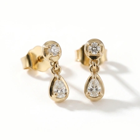 9Kt Yellow Solid Gold Drop Earrings with Lab Grown Diamond 9Kt Yellow Solid Gold Drop Earrings with Lab Grown Diamond