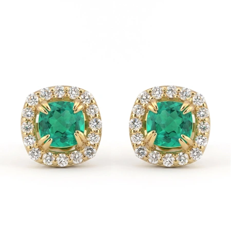9Kt Yellow Gold Earrings with Lab Diamond, Columbia Emerald 9Kt Yellow Gold Earrings with Lab Diamond, Columbia Emerald