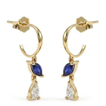 Lab Grown Royal Blue Sapphire Diamond 9Kt Gold Earrings Lab Grown Royal Blue Sapphire Diamond 9Kt Gold Earrings