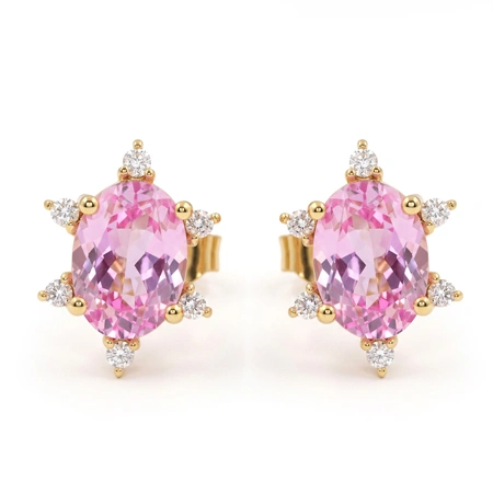 Lab Grown Padparadscha Sapphire Diamond Gold Studs Lab Grown Padparadscha Sapphire Diamond Gold Studs