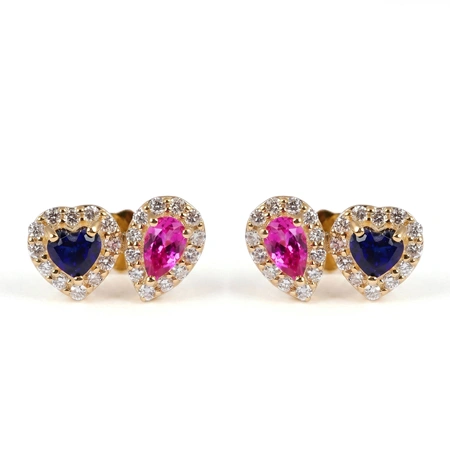 Lab Grown Diamond and Royal Blue Sapphire Gold Earrings Lab Grown Diamond and Royal Blue Sapphire Gold Earrings