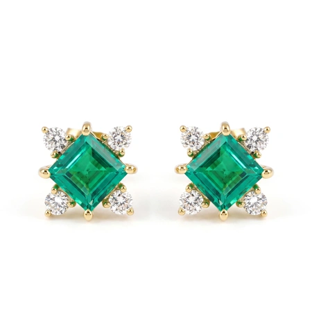 Lab Grown Diamond Columbia Emerald Yellow Gold Studs