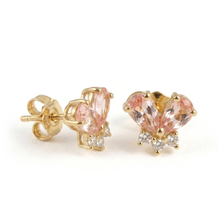 Lab Grown Diamond and Padparadscha Sapphire Gold Studs Lab Grown Diamond and Padparadscha Sapphire Gold Studs