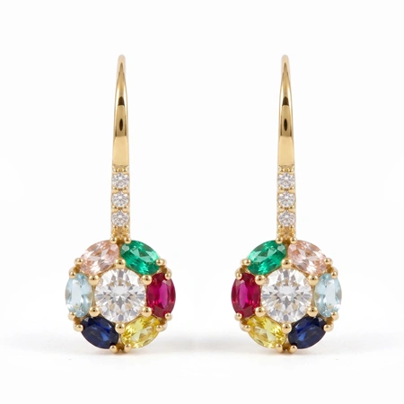 Lab Grown Diamond Multi Gemstone Gold Earrings Lab Grown Diamond Multi Gemstone Gold Earrings