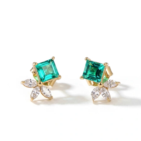 Lab Grown Diamond Columbia Emerald 9Kt Yellow Gold Studs