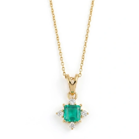 9Kt Gold Pendant with Lab Grown Diamond, Columbia Emerald