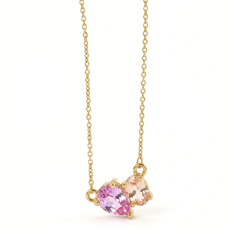 Lab Grown Padparadscha Sapphire, Morganite 9Kt Gold Necklace Lab Grown Padparadscha Sapphire, Morganite 9Kt Gold Necklace