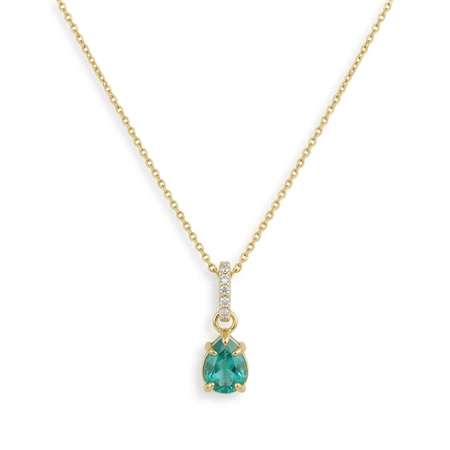 10Kt Gold Necklace with Lab Grown Columbia Emerald, Diamond